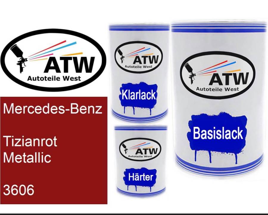 Mercedes-Benz, Tizianrot Metallic, 3606: 500ml Lackdose + 500ml Klarlack + 250ml Härter - Set, von ATW Autoteile West.